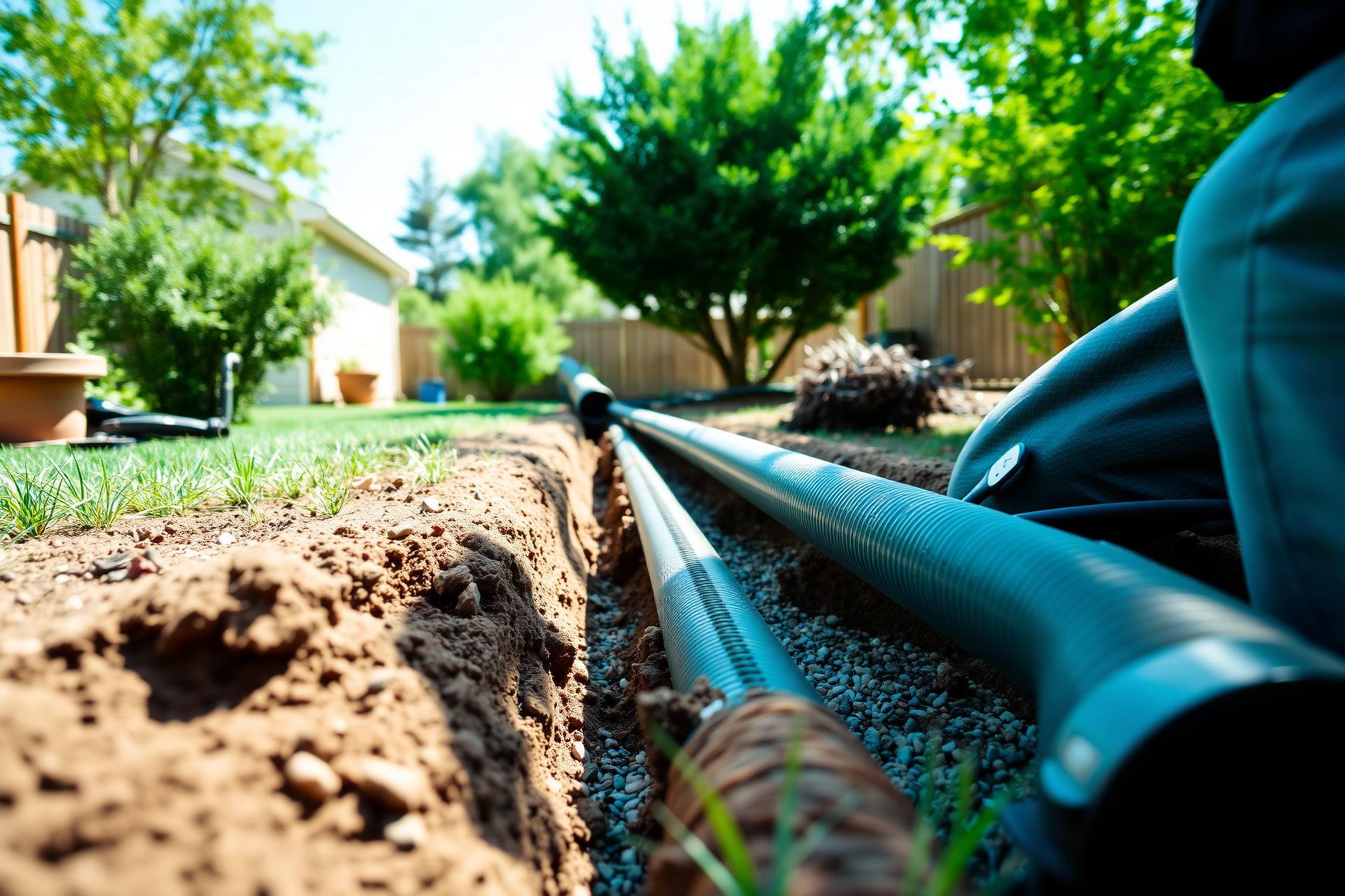 French drain installation in an Atlanta backyard